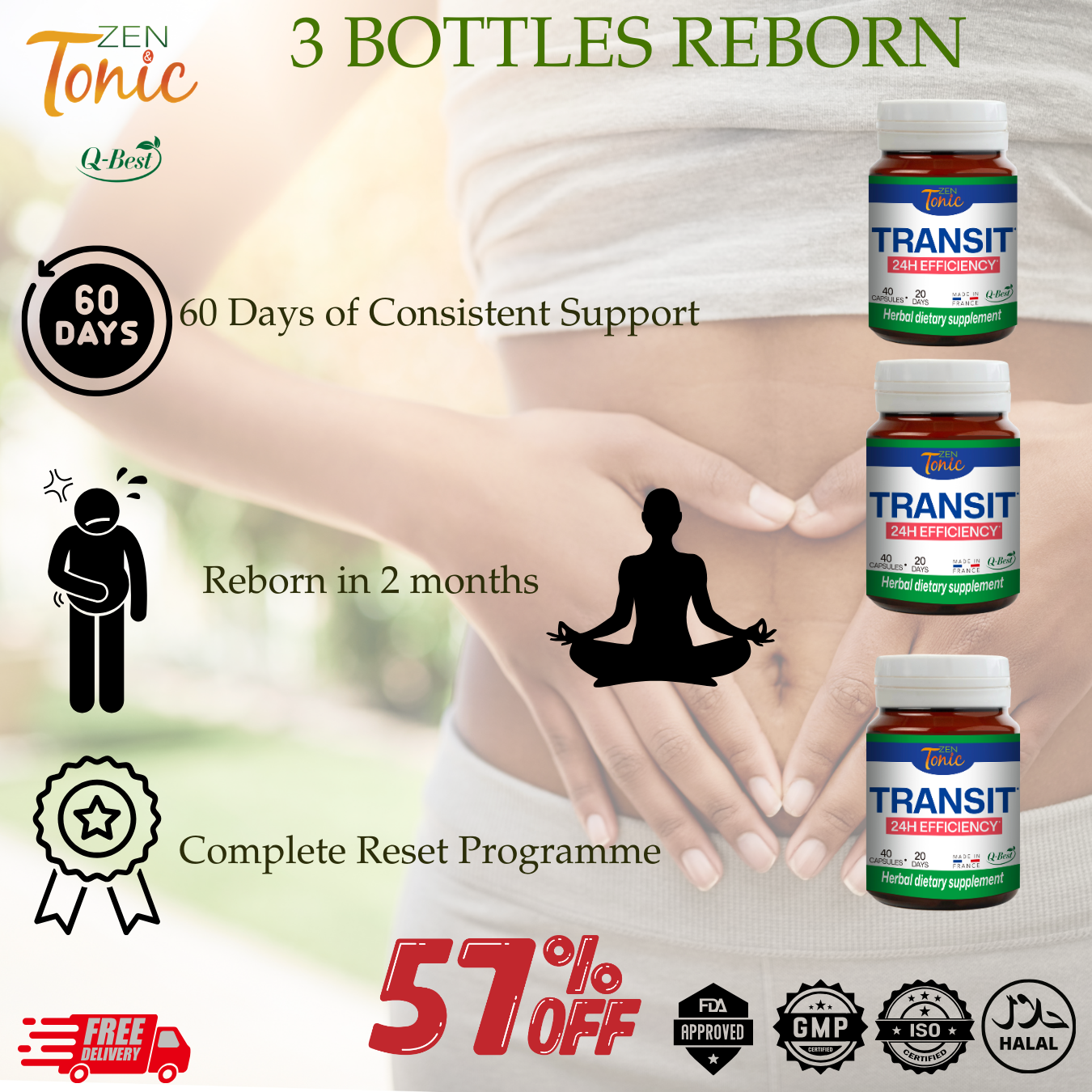 Zen&Tonic Transit Detox: 20-Day Digestive & Skin Nourishment All-Natural | 40 Capsules | Made in France